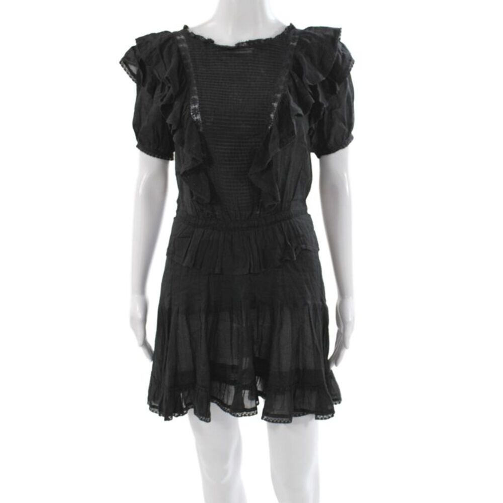 Isabel Marant Etoile Women Black Mini Cotton Dress Short Sleeve Size 34